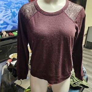 Democracy Burgundy Sequin Shoulder Sweatshirt